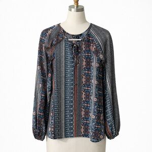 BCBGMAXAZRIA Bohemian Print Long Sleeve Blouse Size Large